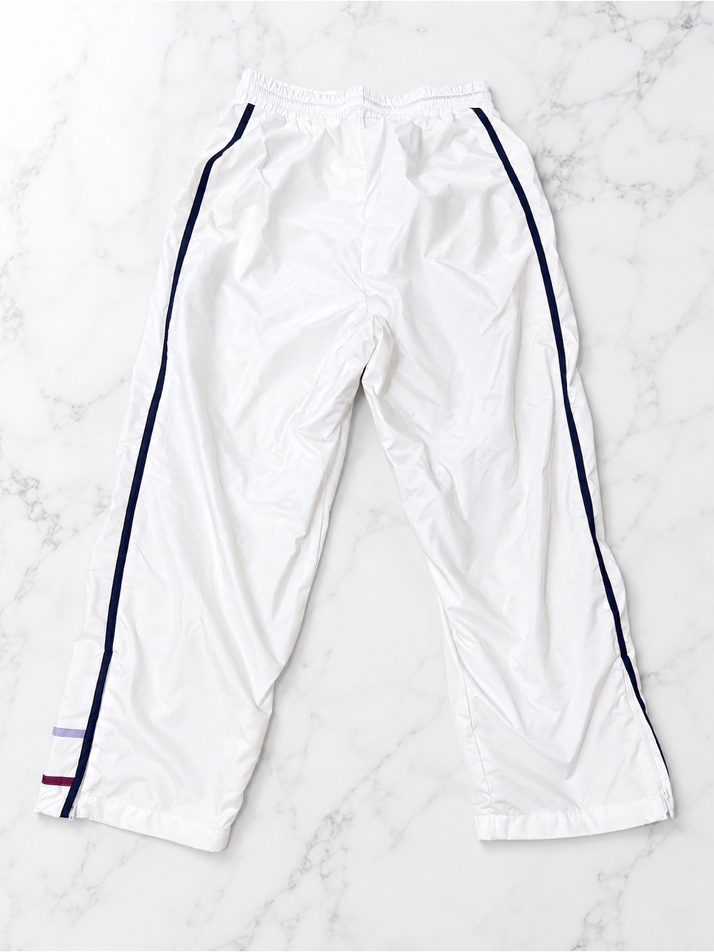 White Sweatpants with Navy Stripe
